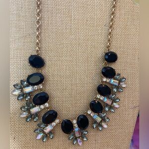 Jeweled Gold‎ Tone Necklace w/ Black and Aurora Borealis Crystals Necklace
